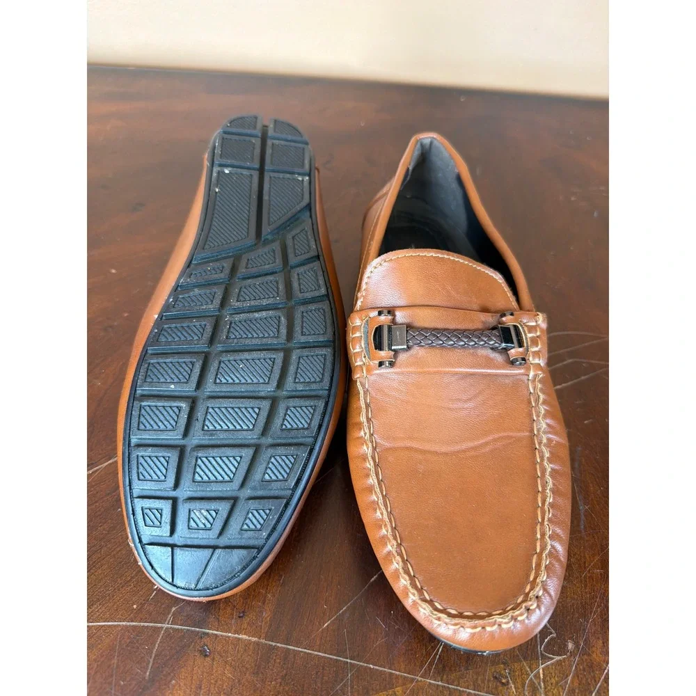 Tahari Mens‎ Tan Brown Leather Moc Toe Bit Loafers Driving Shoes Size 8